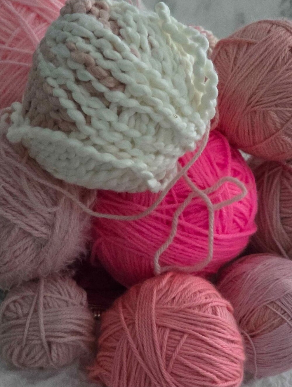 Bundle Of Pink Yarn Balls, Used Condition.